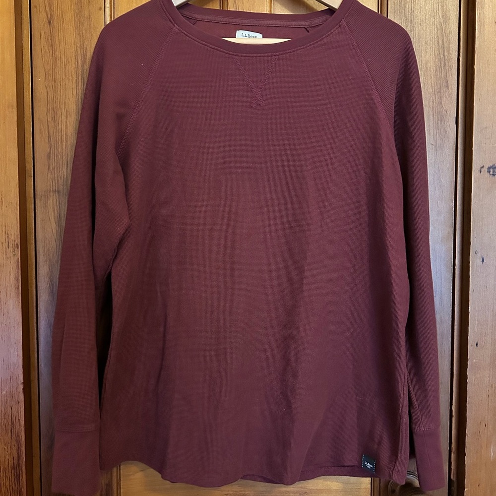 L.L. Bean Waffle Knit Burgundy Crew Neck Shirt